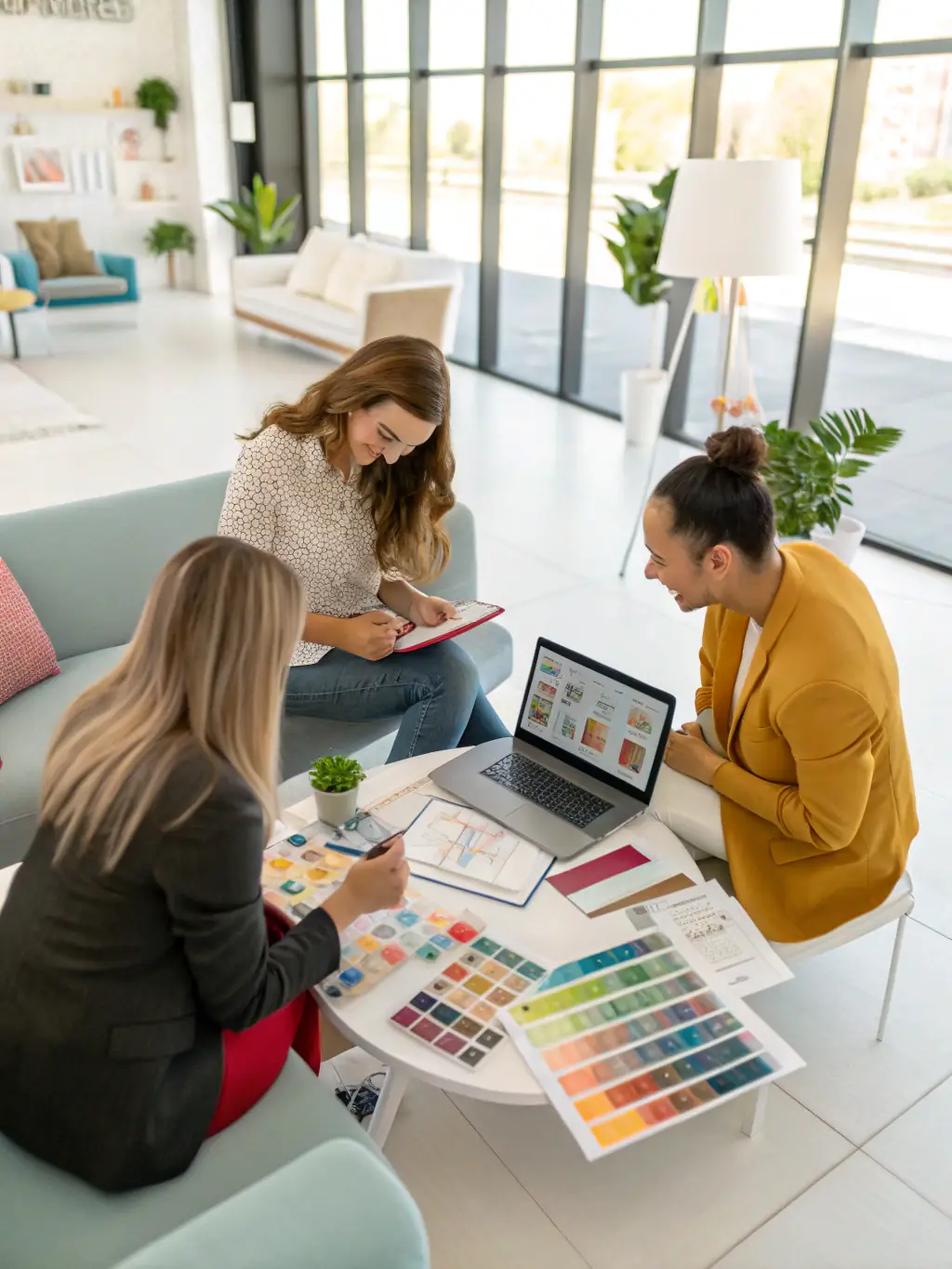 A diverse team of event planners brainstorming ideas in a modern office setting, emphasizing creativity and collaboration.
